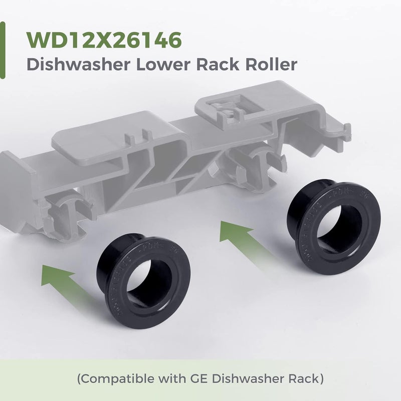 GREALTH Upgraded 4-Pack WD12X26146 Dishwasher Wheels Lower Rack Compatible with GE, Lower Dishrack Roller WD12X10435 265D1512P002 AP6989036 4959000 PS16217024 - Image 2